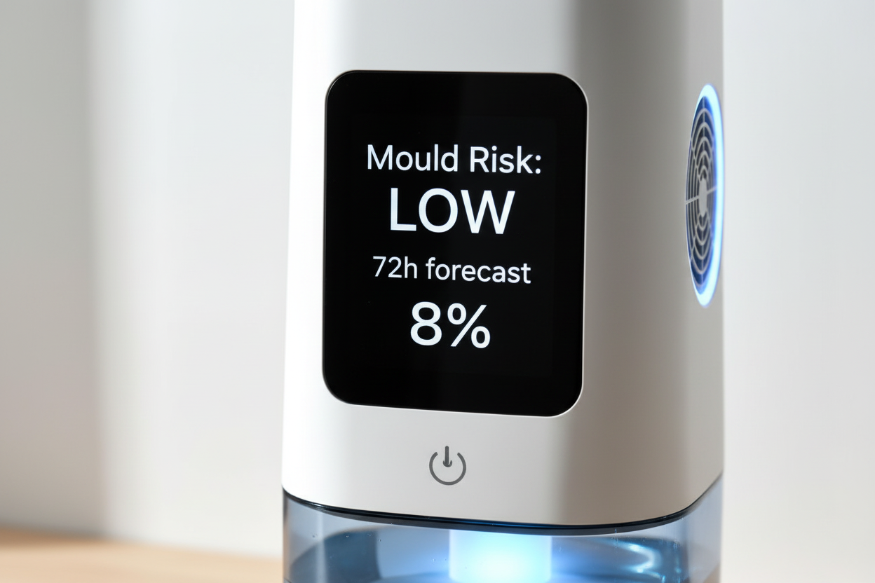MouldGuard AI digital display showing mould risk forecast